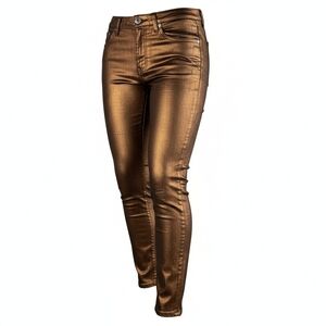bebe Black Copper Metallic Coated Skinny Jeans Y2K Bronze Glam Pants Size 29